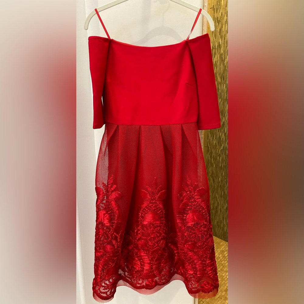 NWT Gianni Bini true red cocktail dress with lace skirt